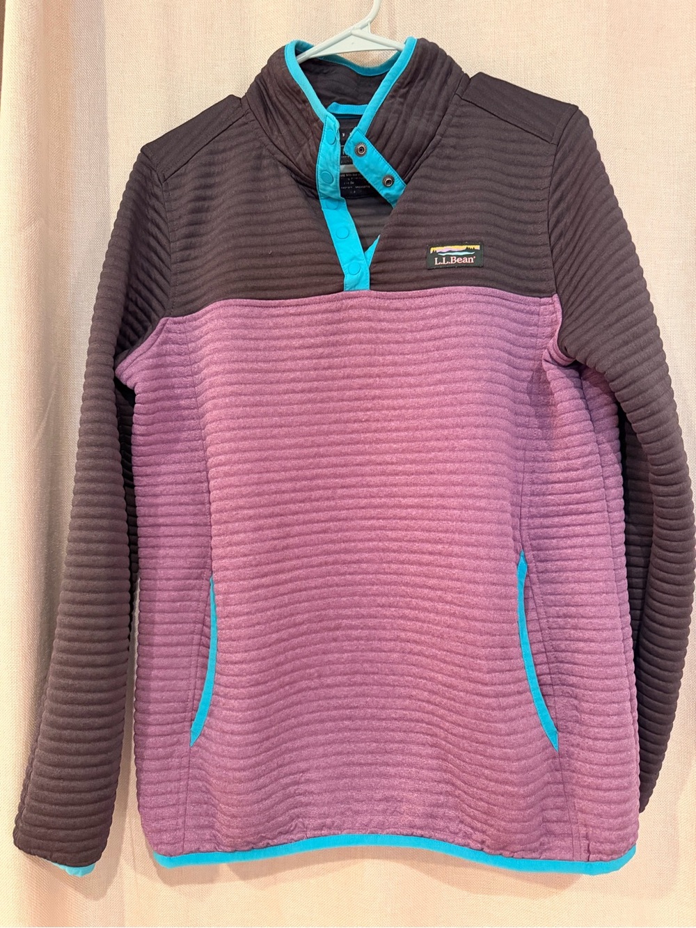 L.L. Bean Women's Two-Tone Quilted Pullover Sweater - Purple Medium Tall